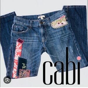 CAbi Blue Boyfriend Jeans with Colorful Patches